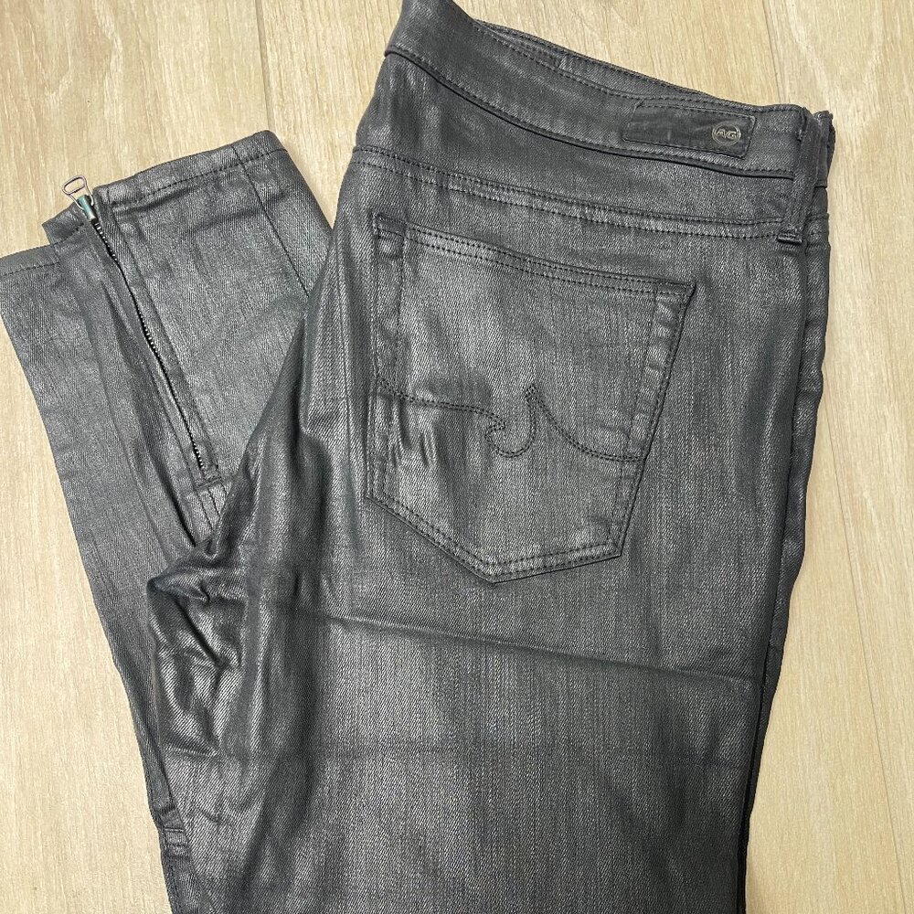 AG Adriano Goldschmied Black Coated Moto Skinny Jeans 31 R